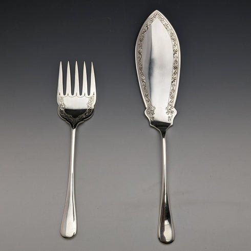 Around 1910 British antique silver plate fish server set in box Levesley Brothers